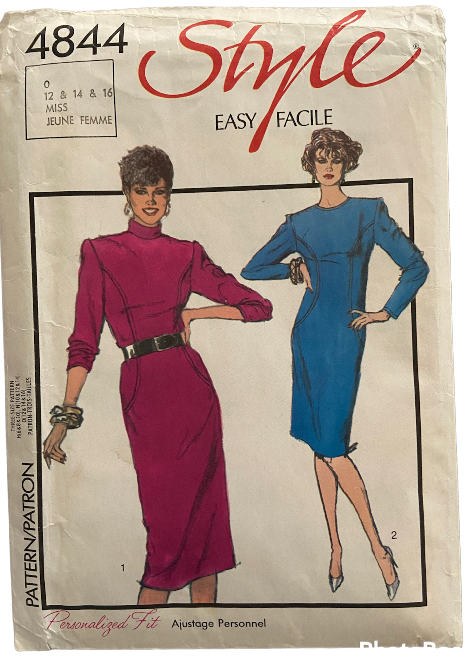 Style 4844 vintage 1980s dress pattern. Bust 34, 36, 38