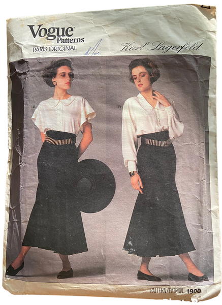 Vogue 1900 vintage 1980s Paris Original Karl Lagerfeld blouse and skirt pattern Bust 34 inches. Wounded bargain