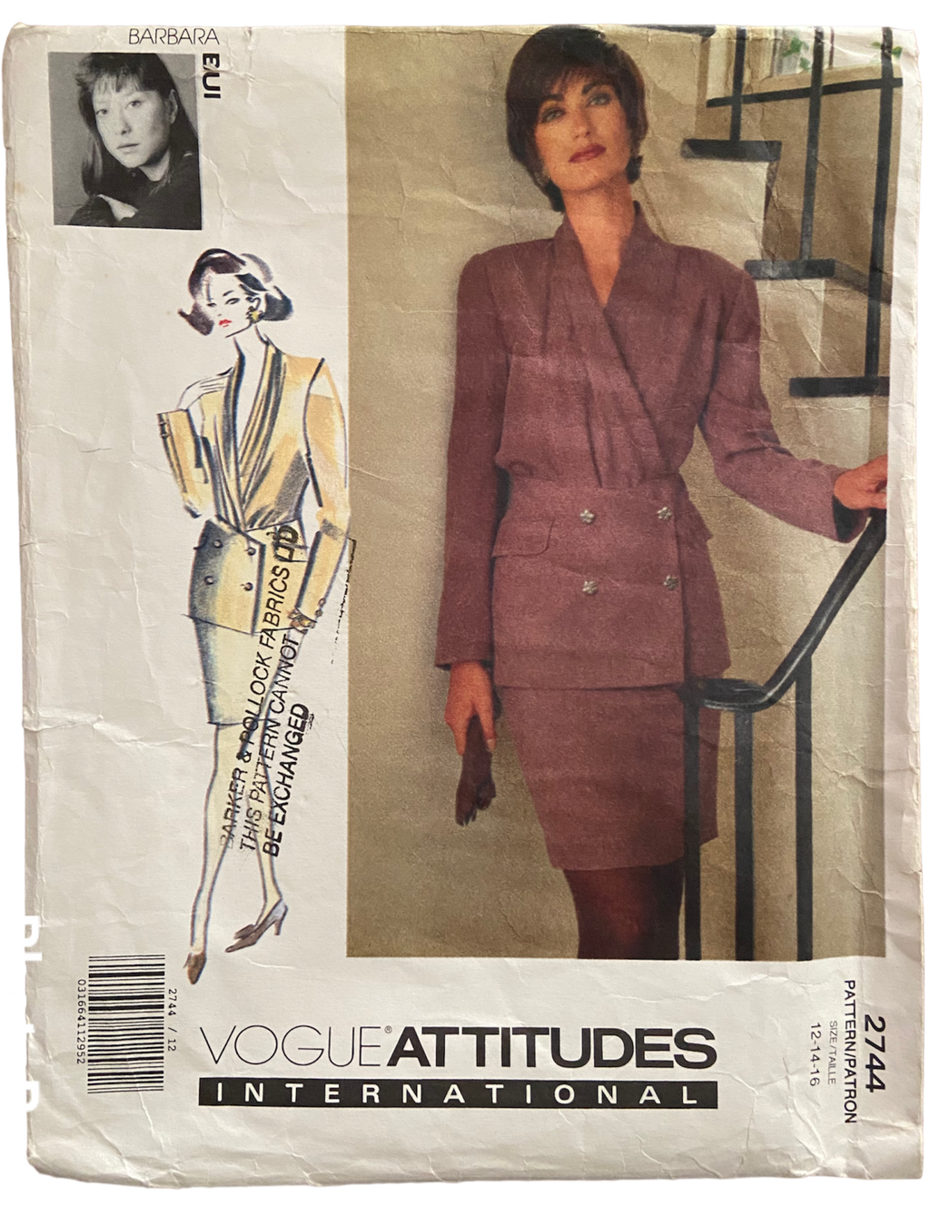 Vogue 2744 vintage 1990s Barbara Bui Vogue Attitudes jacket and skirt pattern Bust 34 inches