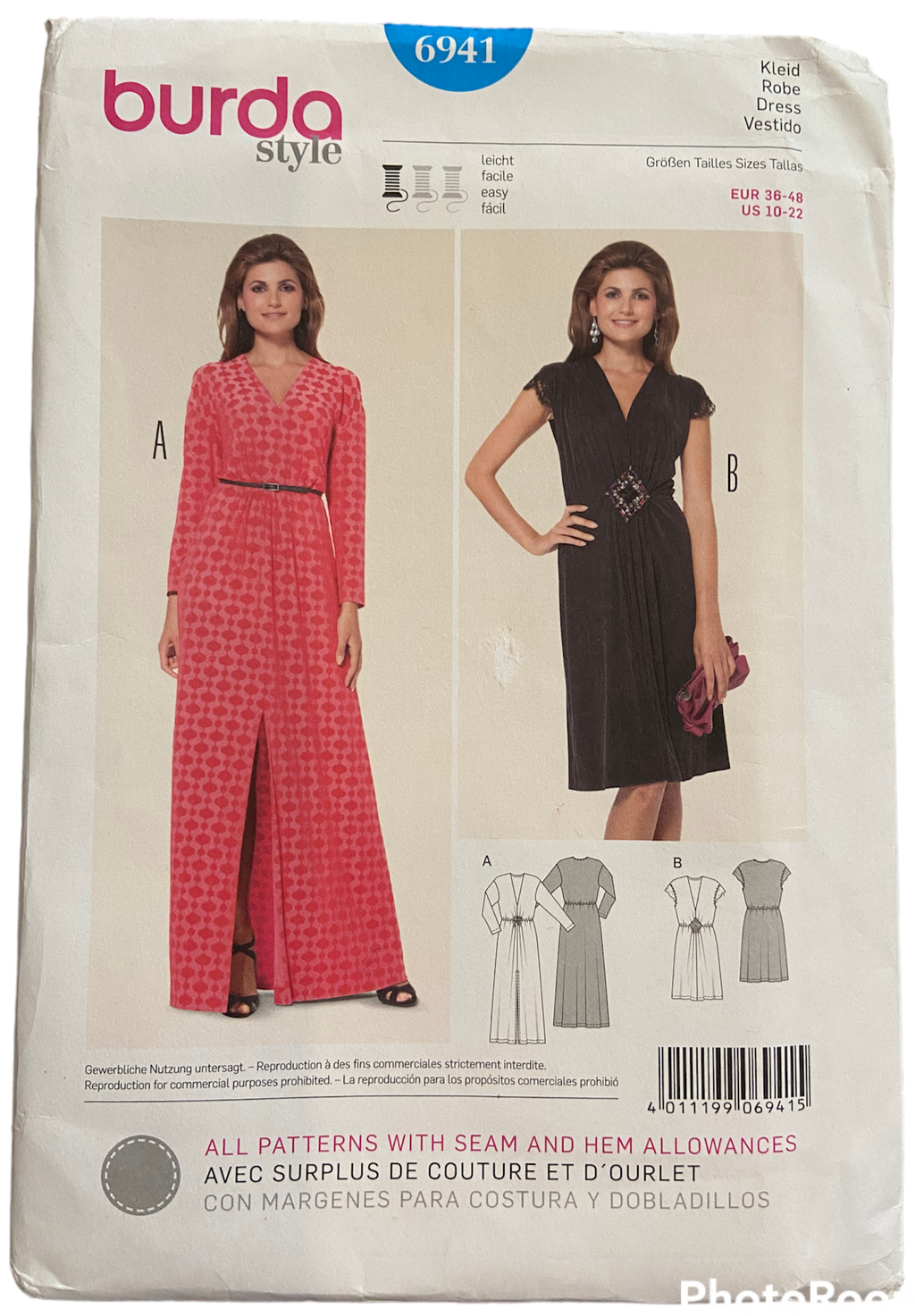 Burda 6941 dress pattern from the 2000s Size Eur 36-48. US 10-22