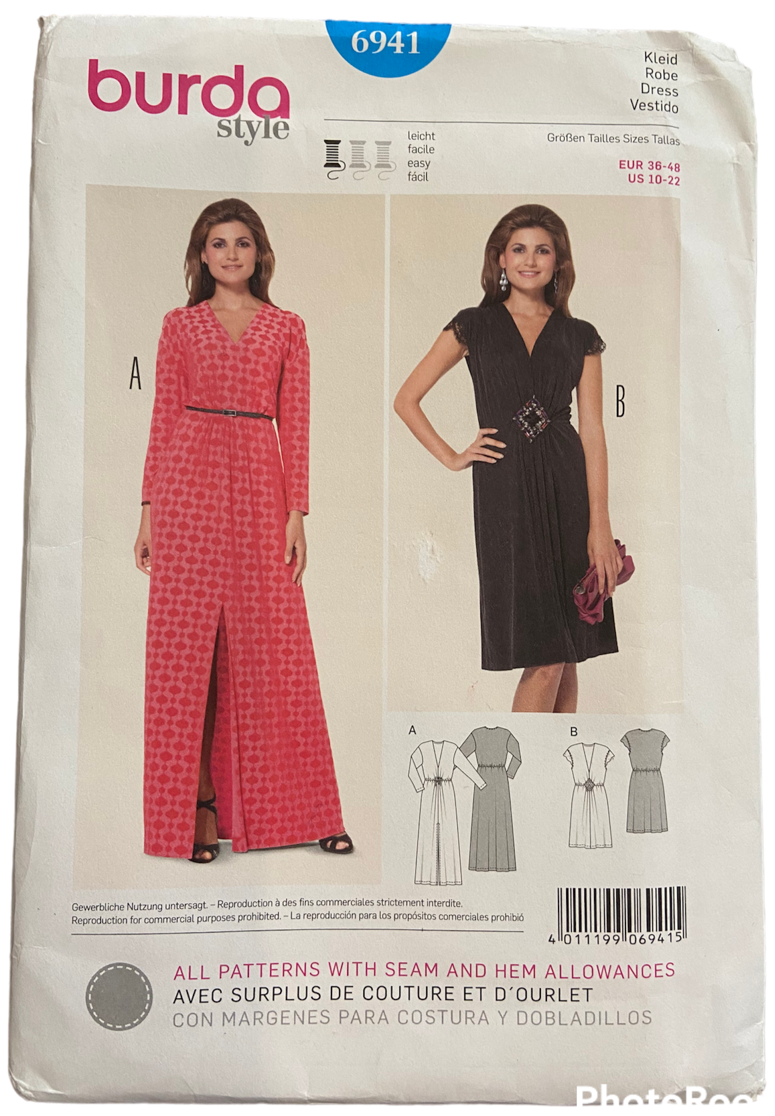 Burda 6941 dress pattern from the 2000s Size Eur 36-48. US 10-22