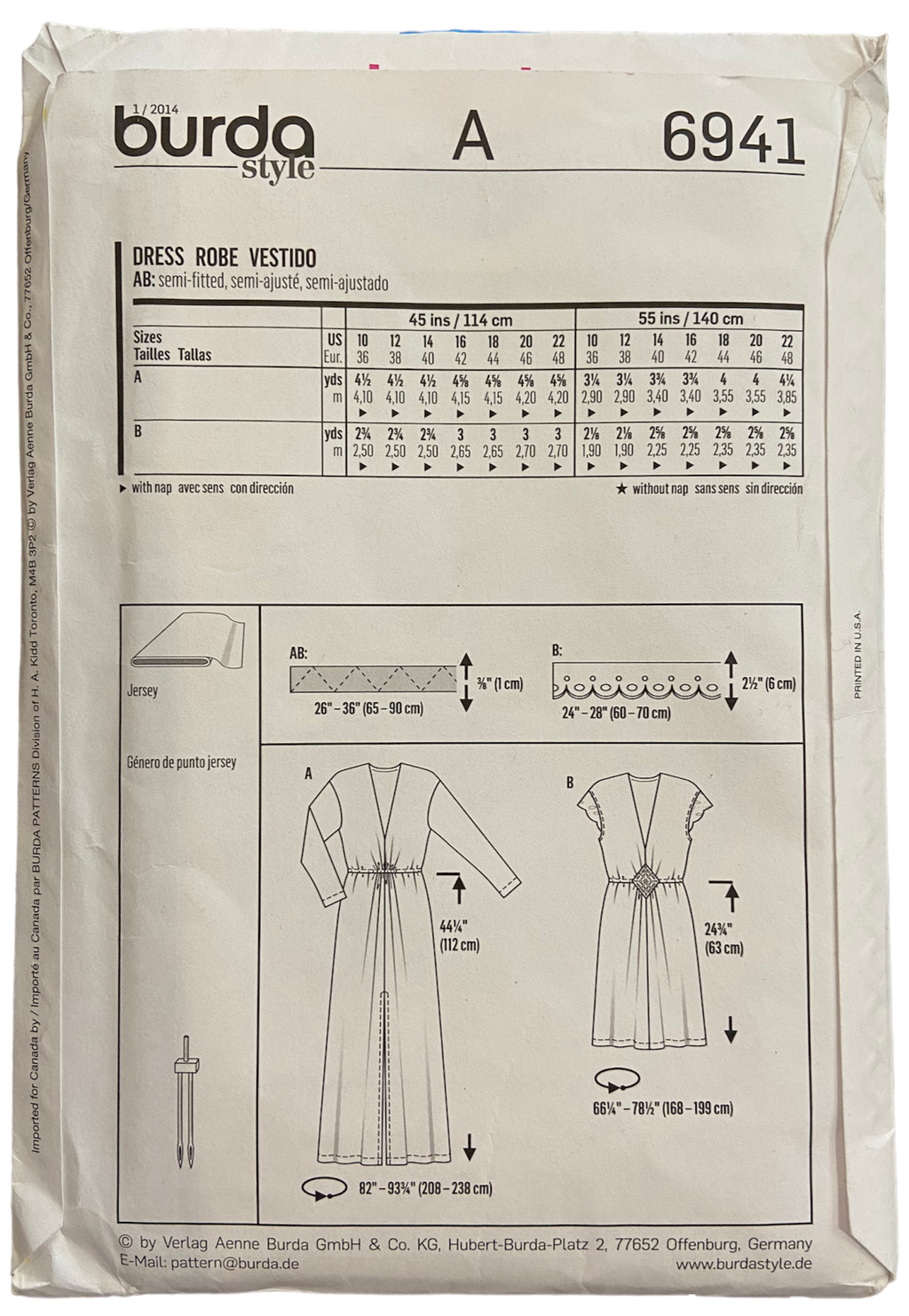 Burda 6941 dress pattern from the 2000s Size Eur 36-48. US 10-22