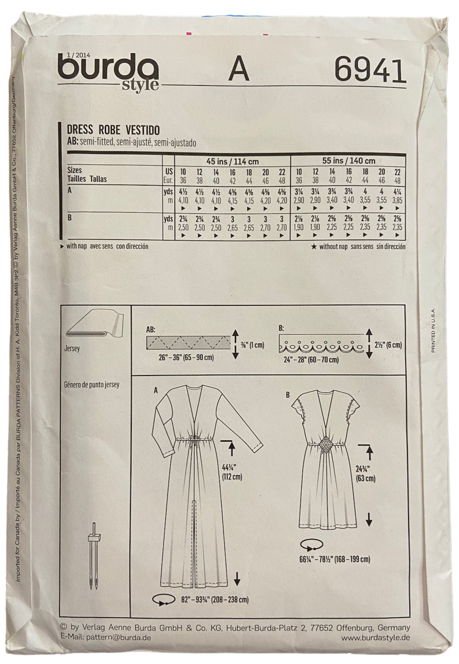 Burda 6941 dress pattern from the 2000s Size Eur 36-48. US 10-22