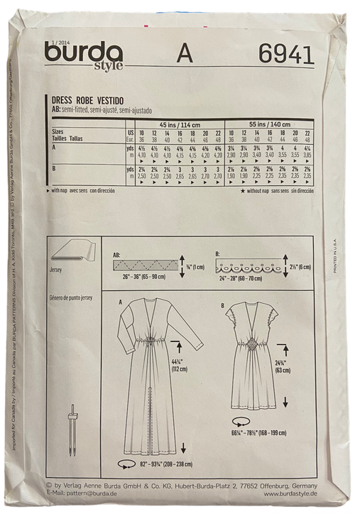 Burda 6941 dress pattern from the 2000s Size Eur 36-48. US 10-22