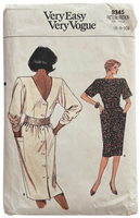 Vogue 9345 vintage 1980s dress pattern. Bust 30.5, 31.5, 32.5