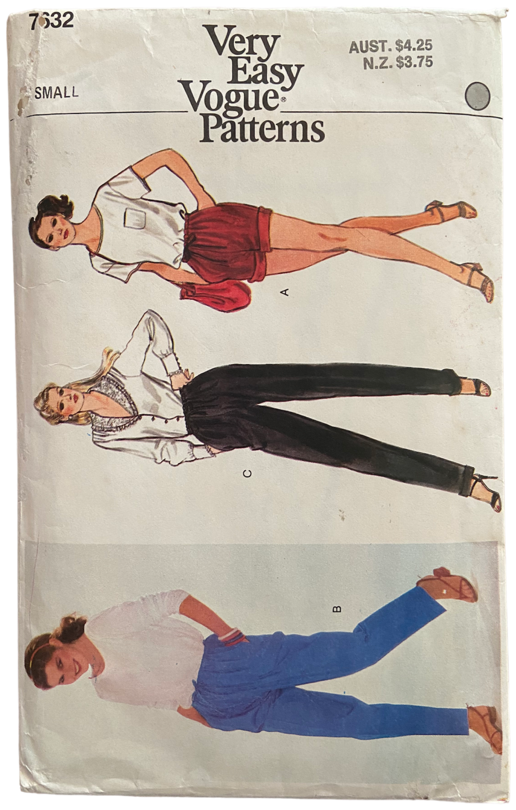 Vogue 7632 very easy very vogue vintage 1980s shorts and pants pattern Waist 24 inches, Hip 33 inches