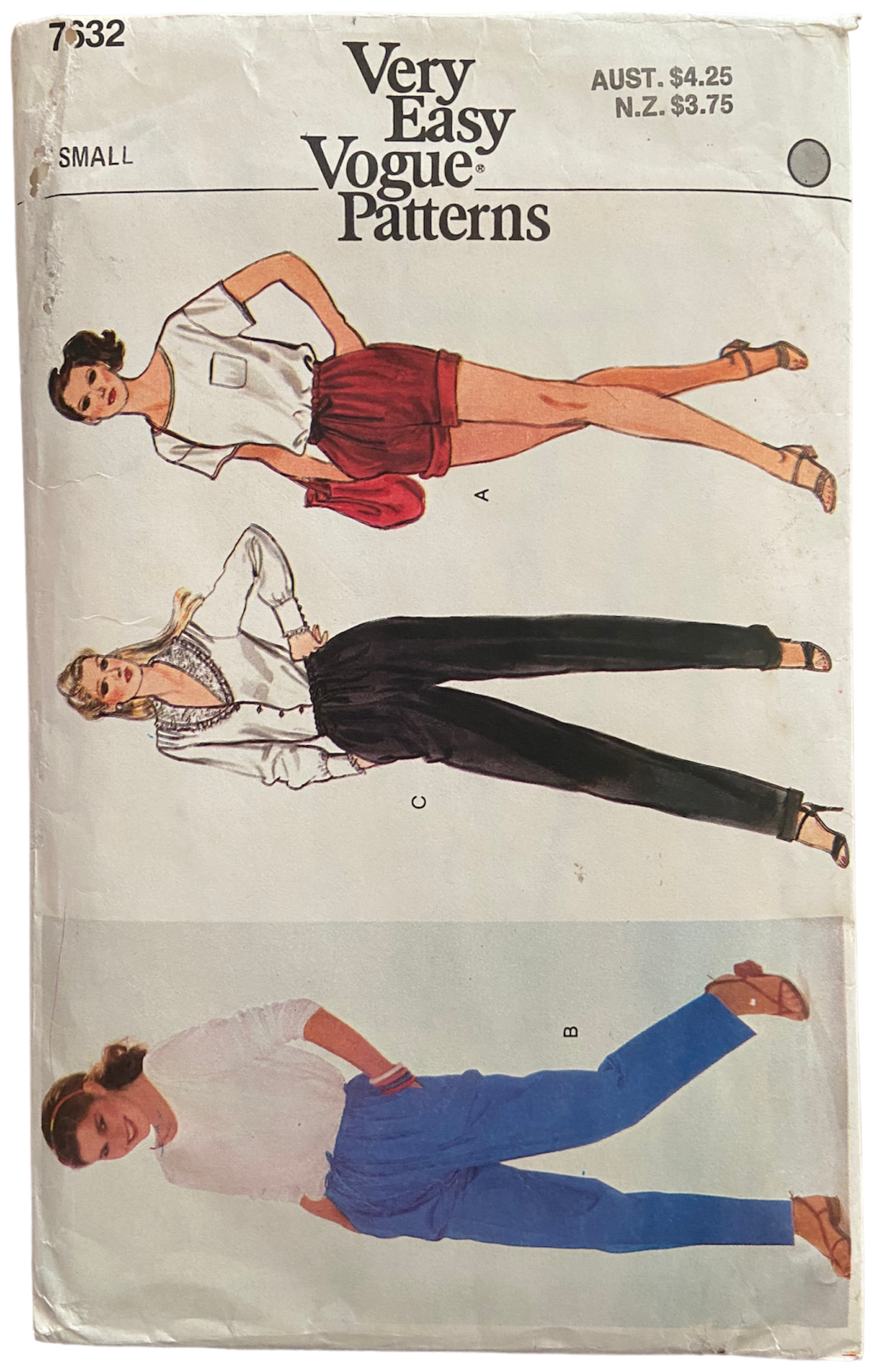 Vogue 7632 very easy very vogue vintage 1980s shorts and pants pattern Waist 24 inches, Hip 33 inches