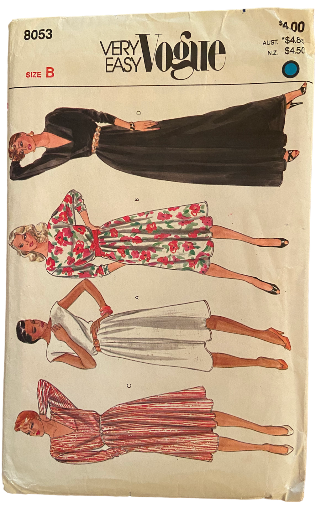 Vogue 8053 very easy very vogue vintage 1980s dress pattern Bust 31.5, 32.5 inches