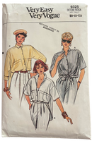 Vogue 9325 Vintage 1980s shirt sewing pattern. Bust 31.5, 32.5, 34 inches uncut