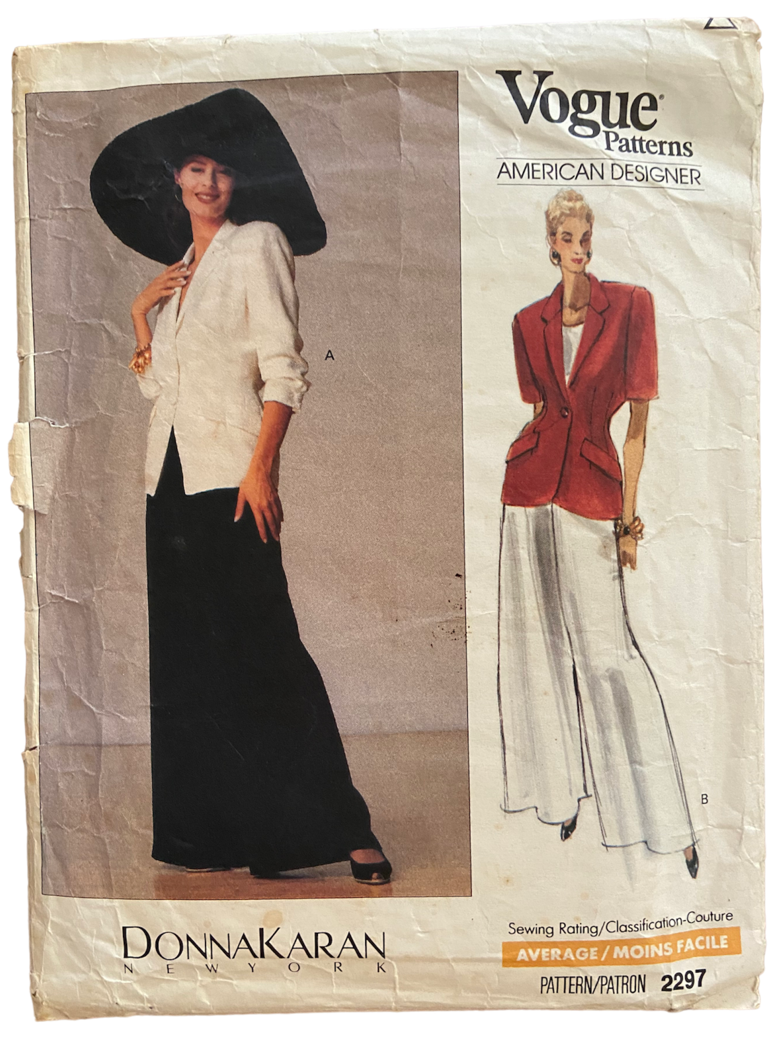 Vogue 2297 American Designer Donna Karan New York DKNY jacket and pants pattern. Jacket bust 34 inches. Pants 26.5, 28, 30 inch waist