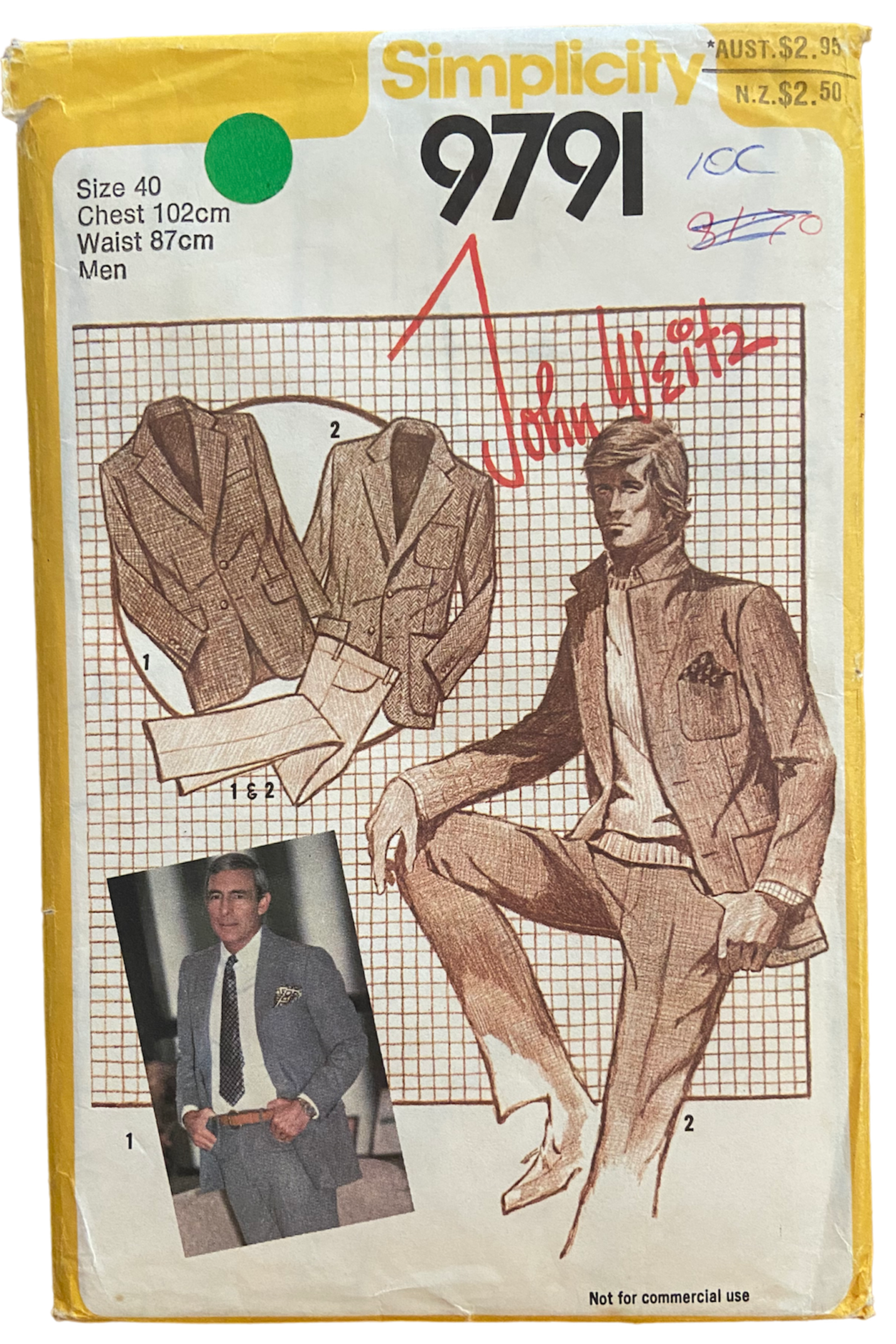 Simplicity 9791 vintage 1980s men's pants and jacket pattern. Chest 40 inches