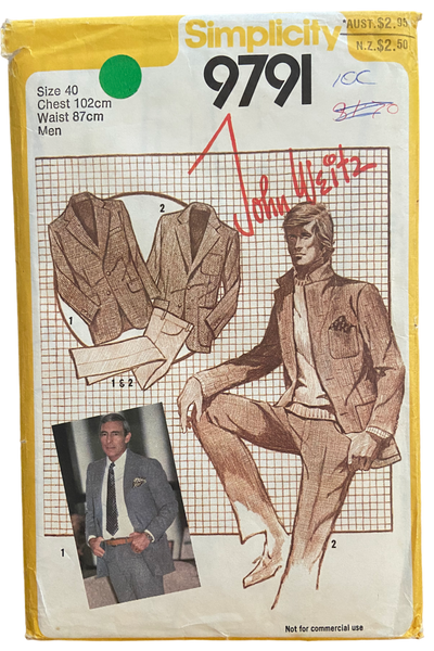 Simplicity 9791 vintage 1980s men's pants and jacket pattern. Chest 40 inches