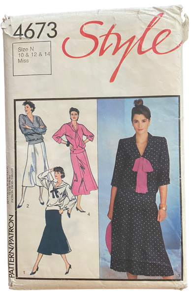 Style 4673 vintage 1980s two-piece dress sewing pattern Bust 32.5, 34, 36 inches