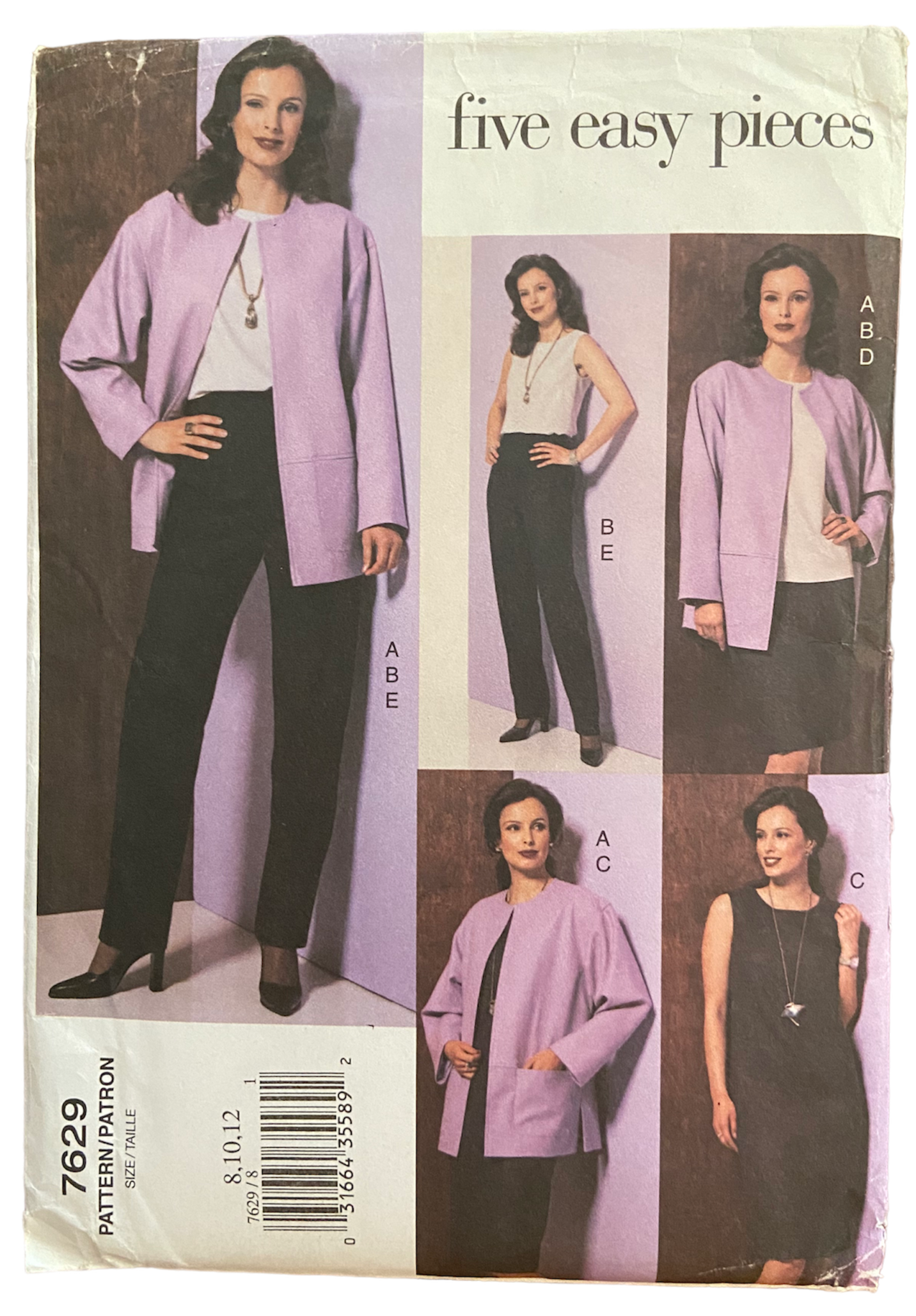 Vogue 7629 five easy pieces 2000s pattern jacket, top, dress, skirt and pants. Bust 31.5, 32.5, 34 inches