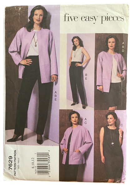 Vogue 7629 five easy pieces 2000s pattern jacket, top, dress, skirt and pants. Bust 31.5, 32.5, 34 inches