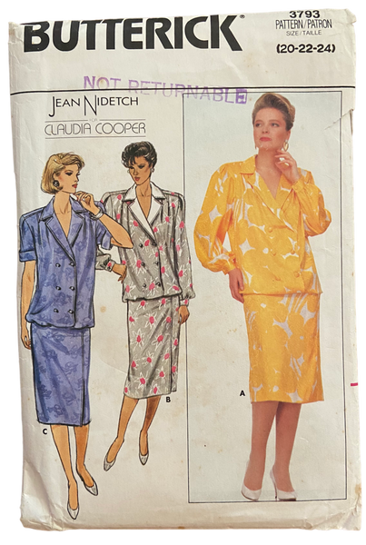 Butterick 3793 vintage 1980s Jean Nidetch dress sewing pattern Bust 42, 44, 46 inches