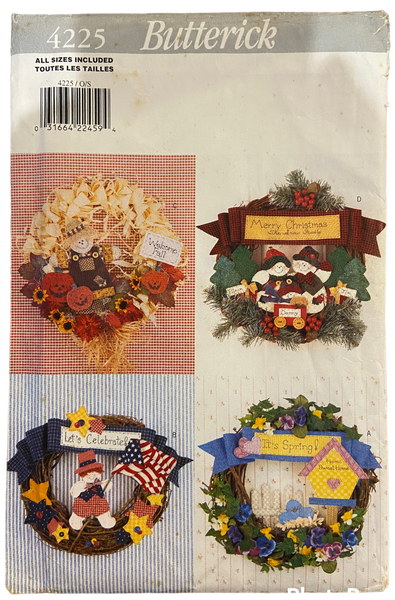 Butterick 4225 vintage 1990s four no-sew seasonal wreaths pattern pattern