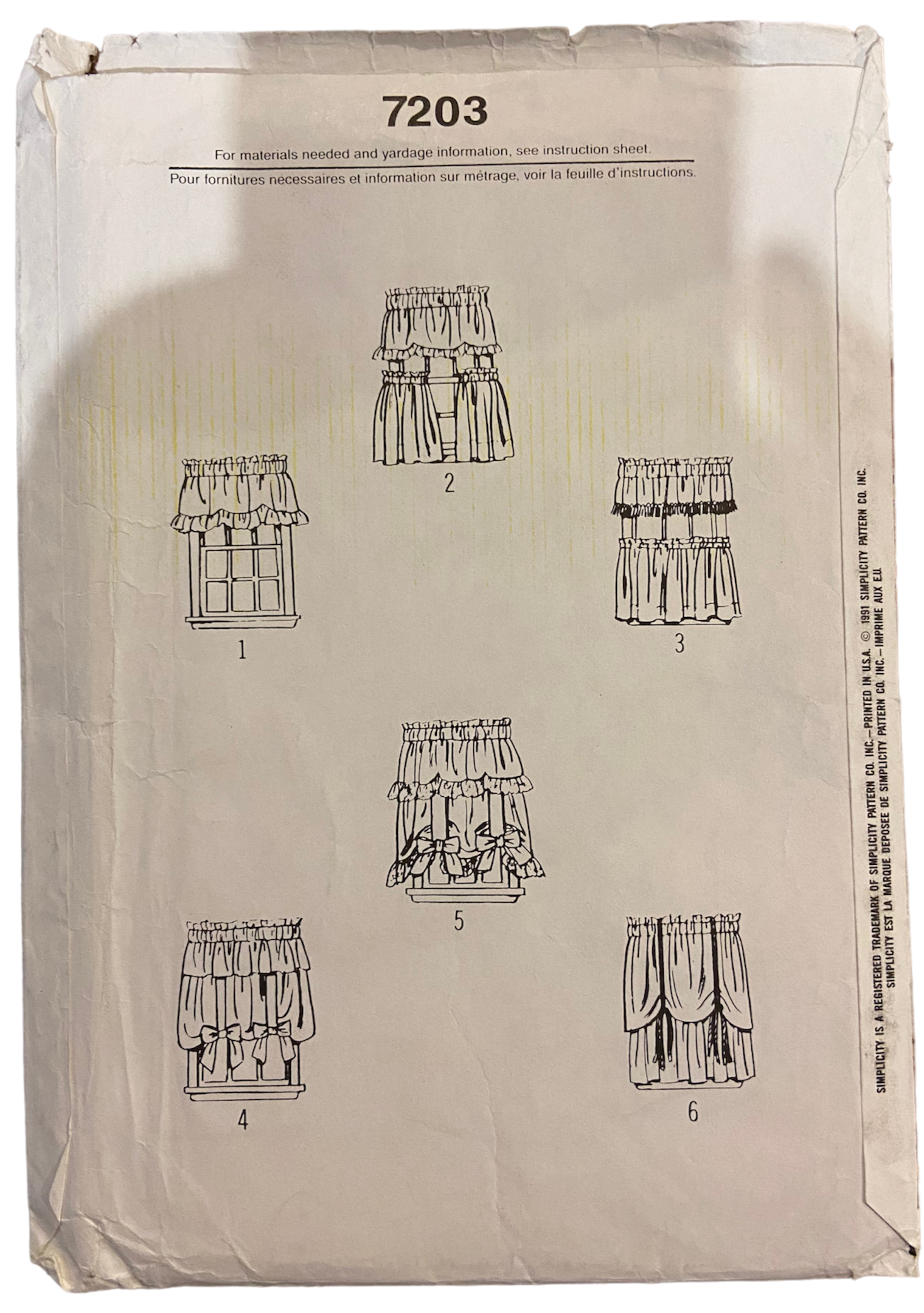 Simplicity 7203 vintage 1990s six pack of curtain patterns