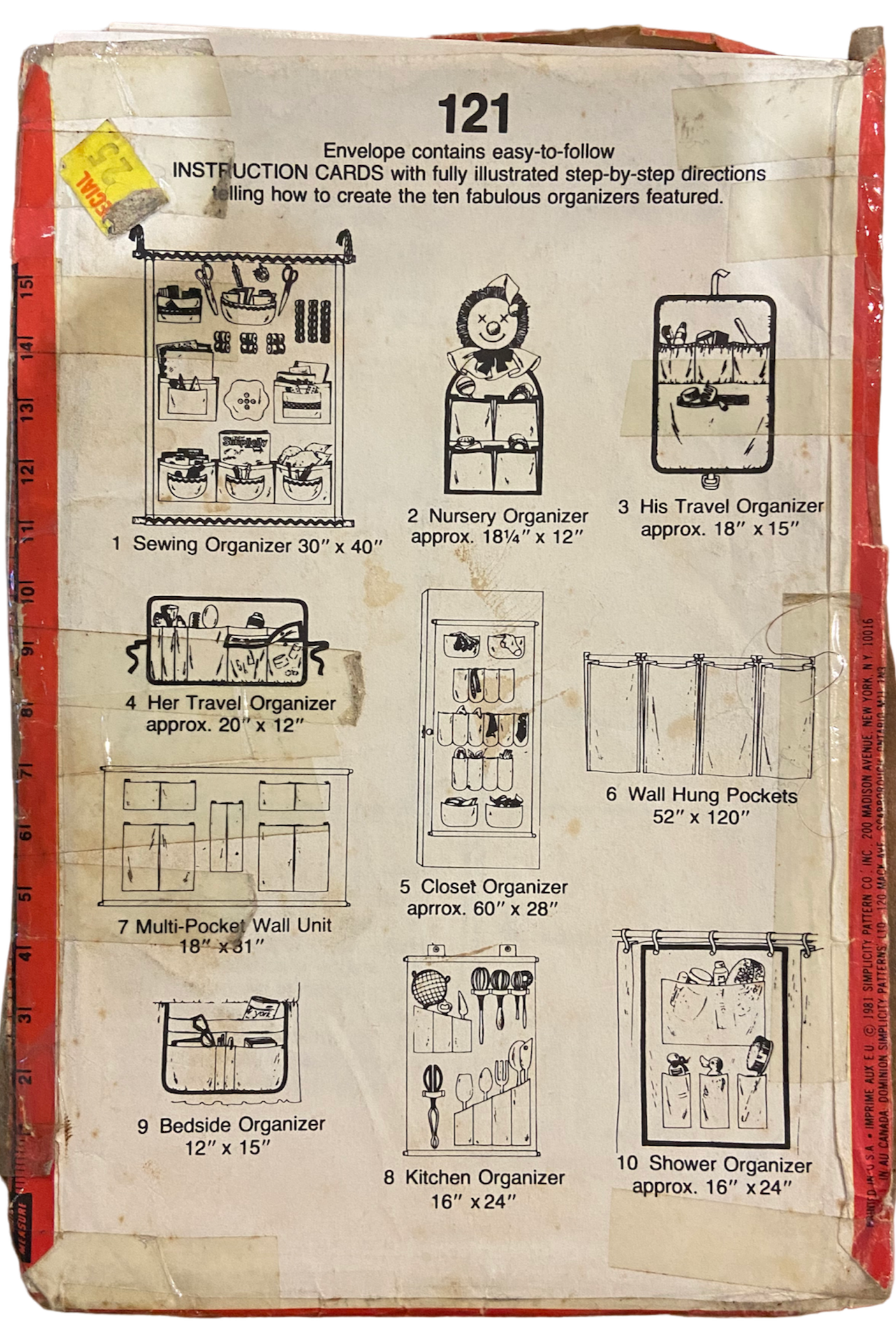 Simplicity 121 vintage 1980s organisers instruction cards