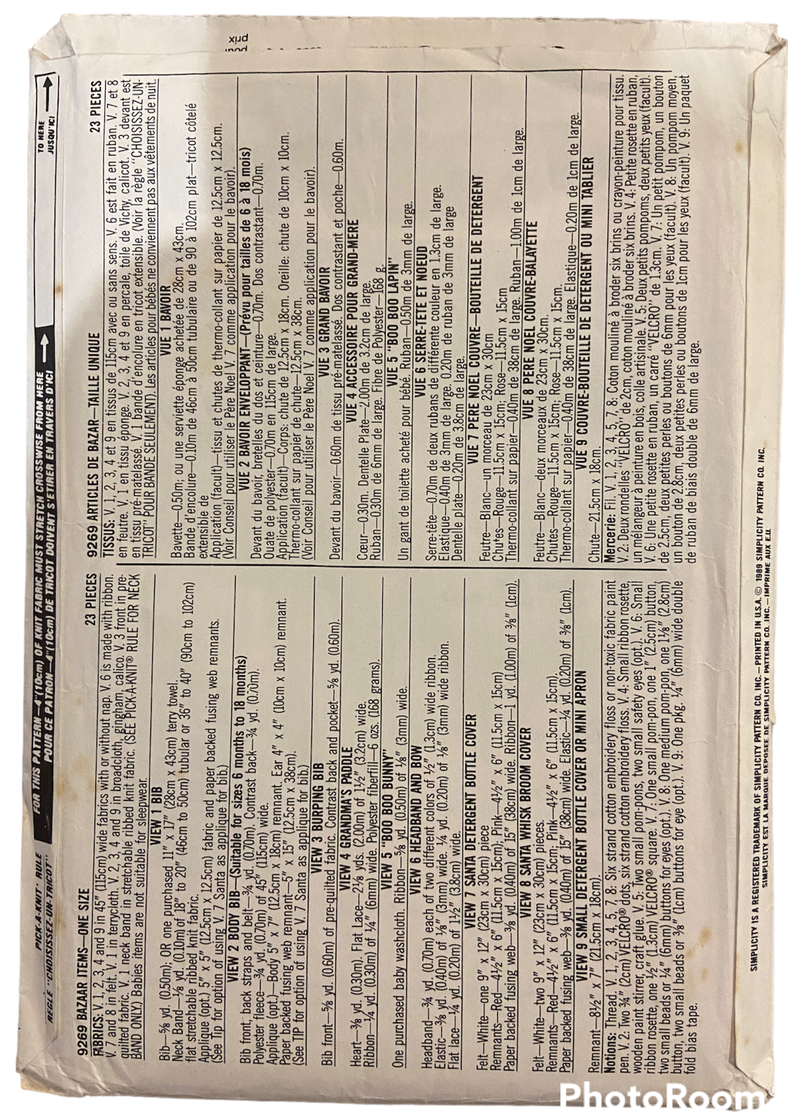 Simplicity 9269 vintage 80s bazaar items craft pattern