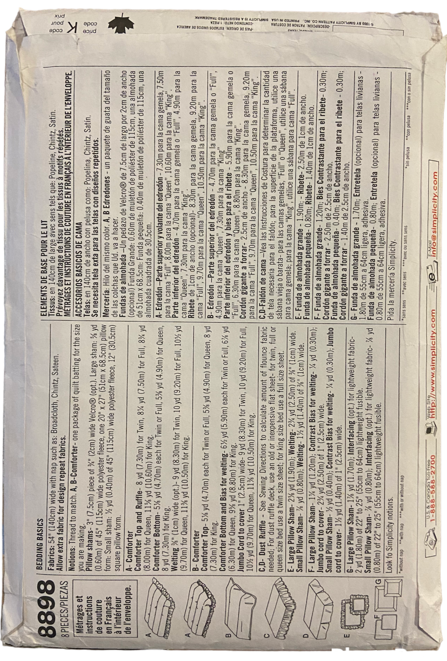 Simplicity Home 8898 vintage 1990s bedding basics sewing pattern