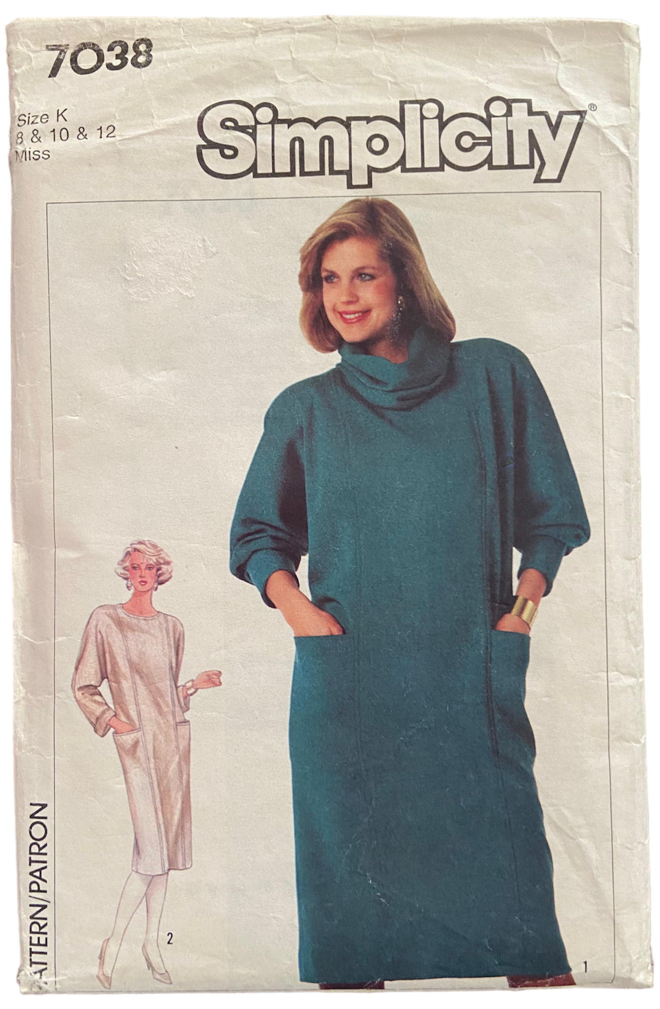 Simplicity 7038 vintage 1980s dress pattern Bust 31.5, 32.5, 34 inches