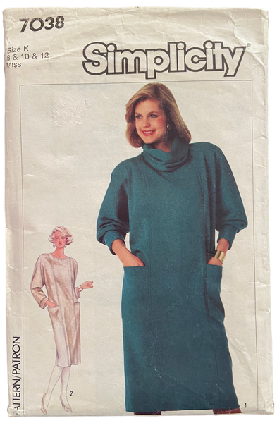 Simplicity 7038 vintage 1980s dress pattern Bust 31.5, 32.5, 34 inches