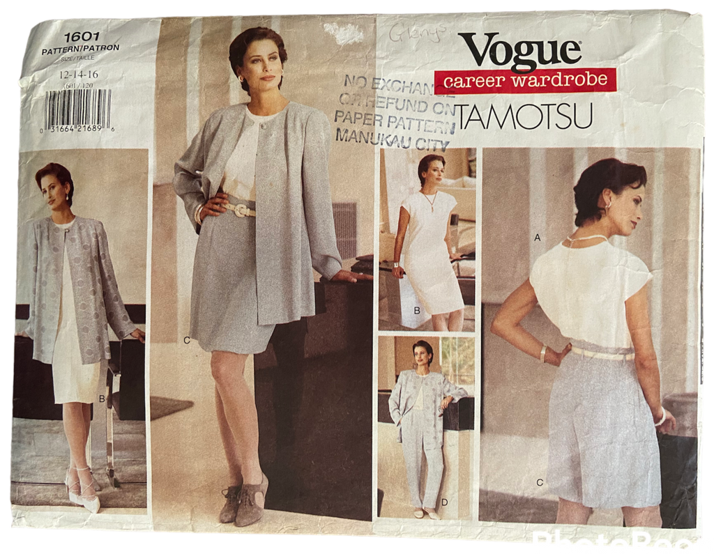 Vogue 1601 vintage 1990s Career Wardrobe Tamotsu jacket, dress, top, shorts and pants pattern Bust 34, 36, 38 inches