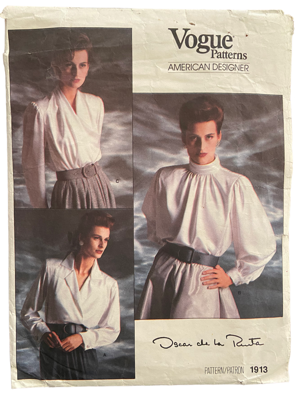 Vogue 1913 vintage 1980s Oscar de la Renta blouse pattern Bust 30.5, 31.5, 32.5 inches