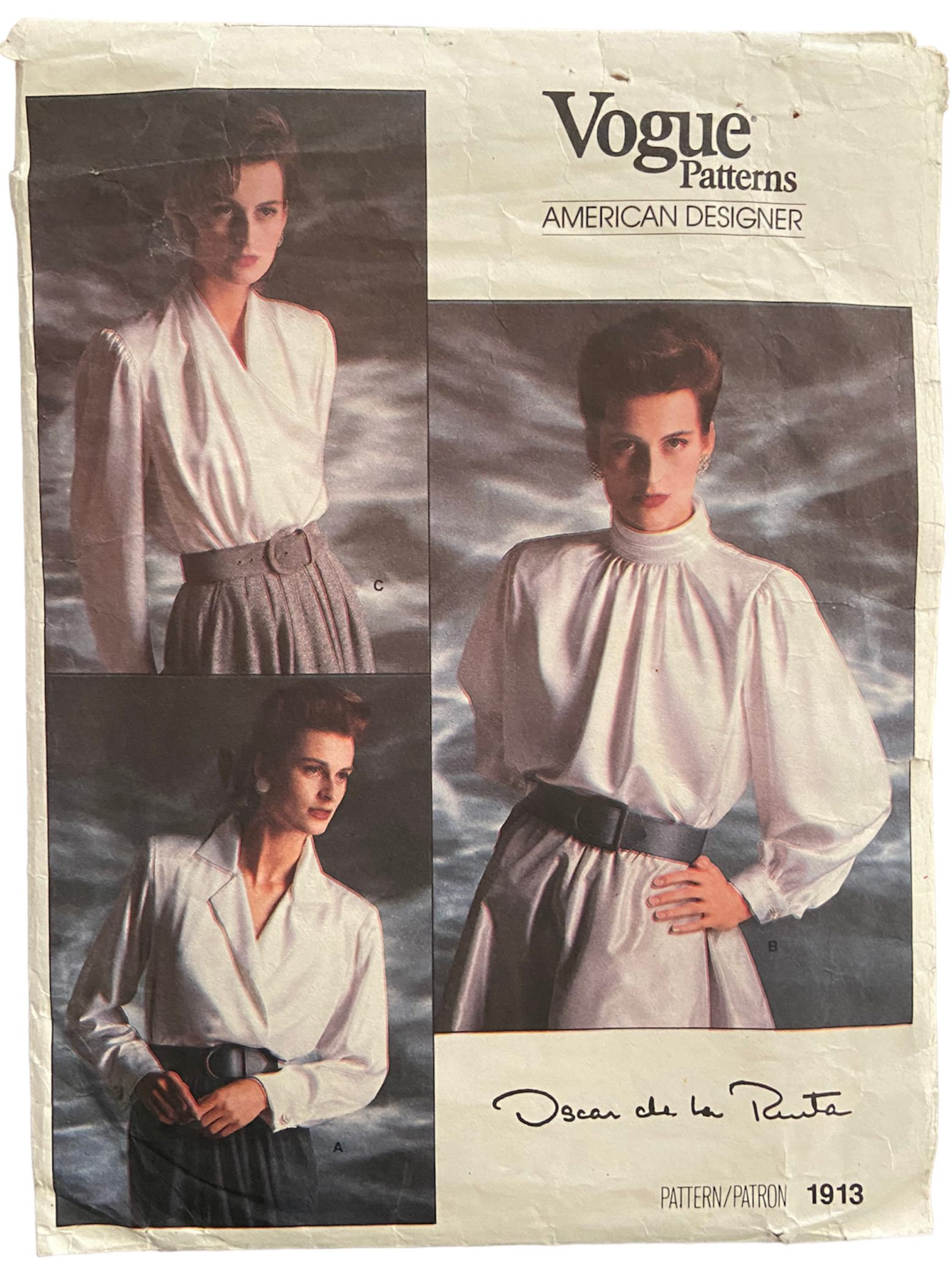 Vogue 1913 vintage 1980s Oscar de la Renta blouse pattern Bust 30.5, 31.5, 32.5 inches