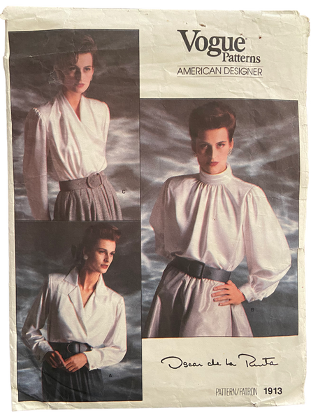 Vogue 1913 vintage 1980s Oscar de la Renta blouse pattern Bust 30.5, 31.5, 32.5 inches