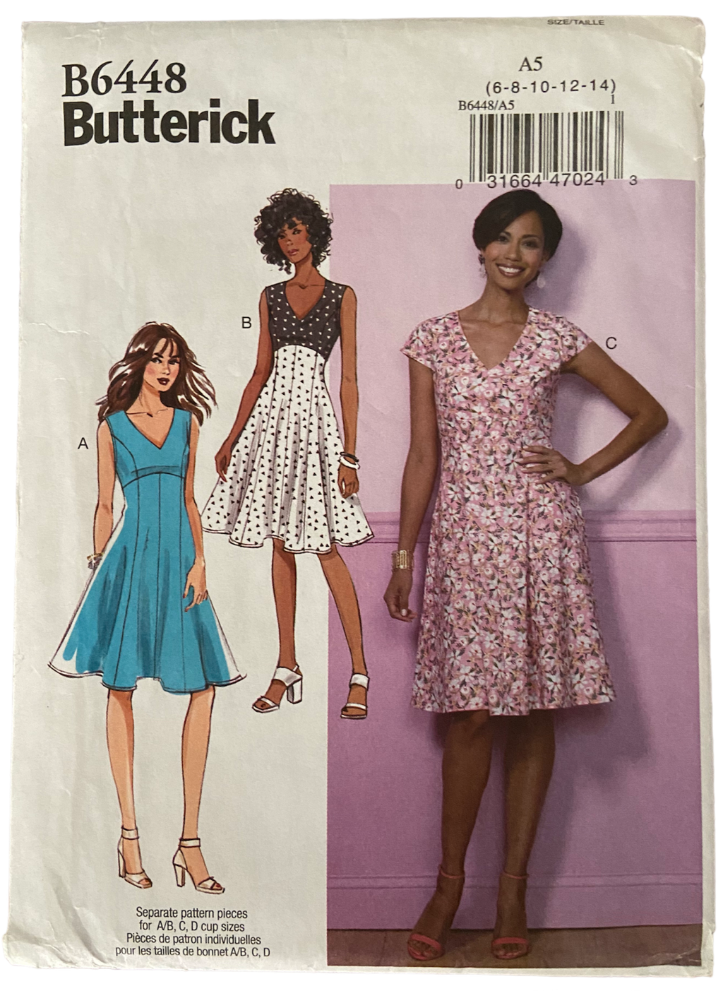 Butterick B6448 contemporary fit and flare dress pattern Bust 30.5 - 36 inches