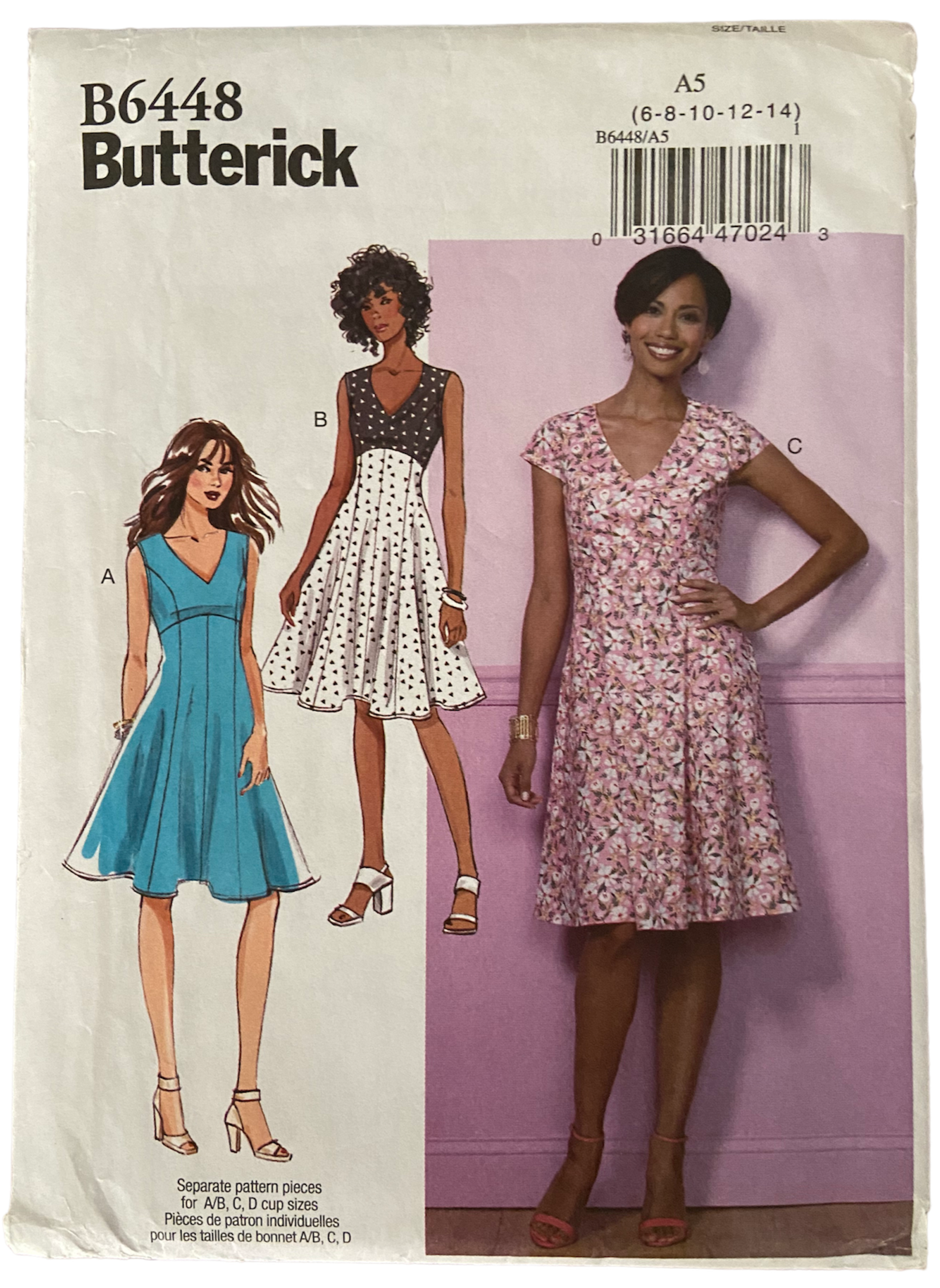 Butterick B6448 contemporary fit and flare dress pattern Bust 30.5 - 36 inches
