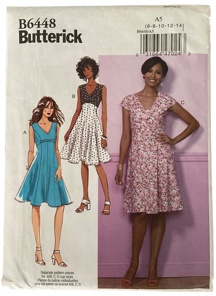 Butterick B6448 contemporary fit and flare dress pattern Bust 30.5 - 36 inches
