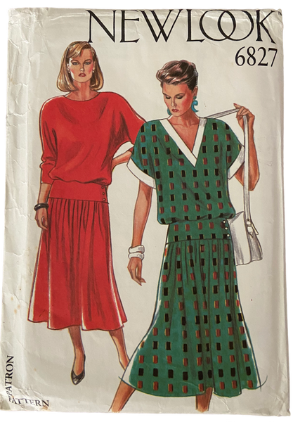 New Look 6827 vintage 1980s two piece dress pattern pattern