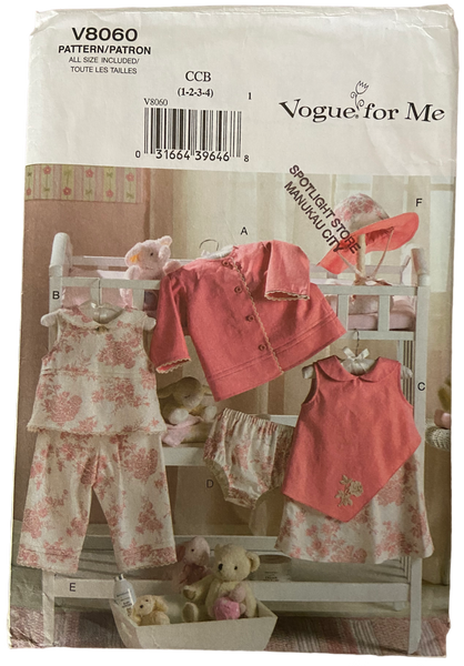 Vogue V8060 toddler's jacket, top, dress, panties, pants and hat sewing pattern from 2005 size 1, 2, 3, 4
