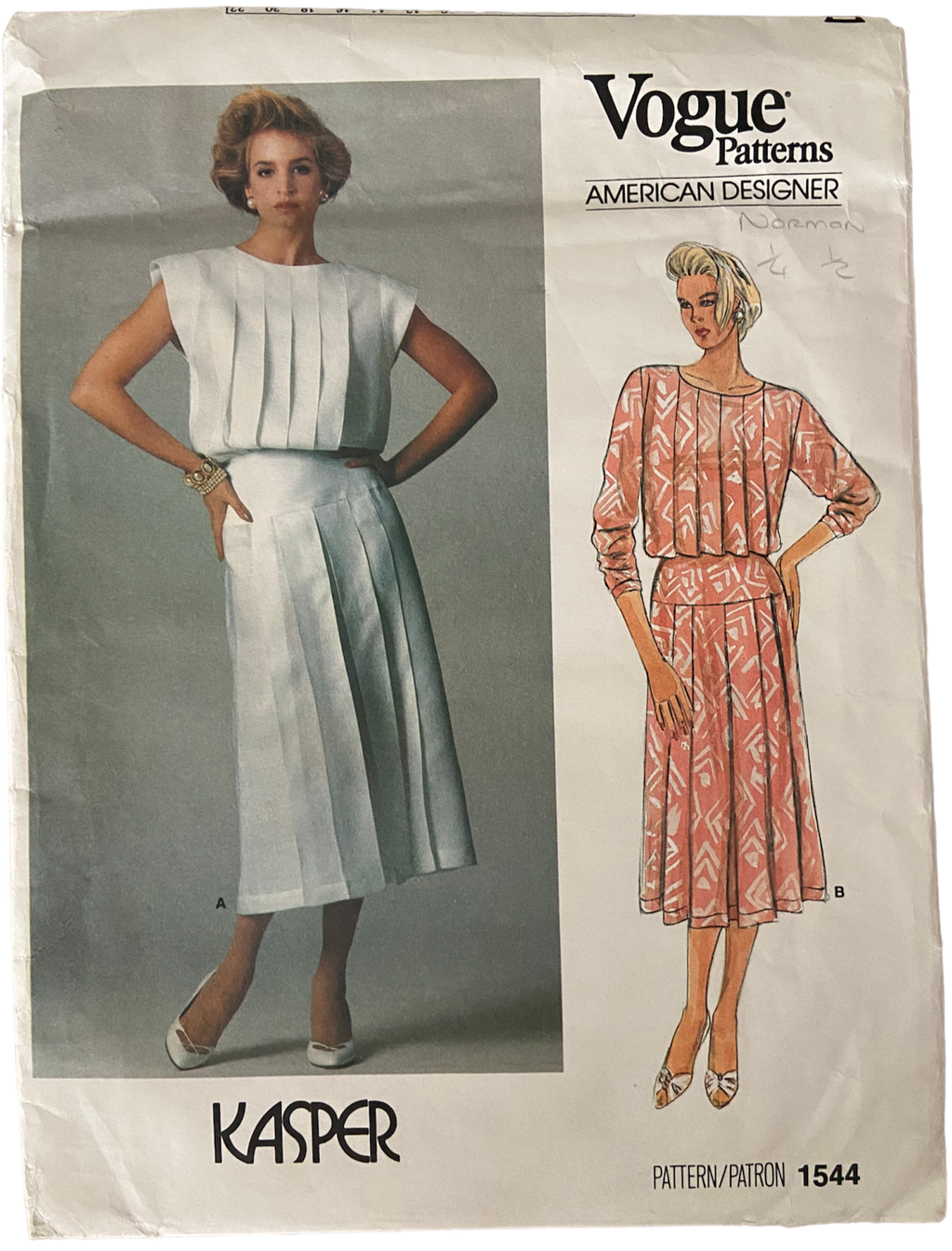 Vogue 1544 vintage 1980s American Designer Kaspar dress sewing pattern Bust 36 inches