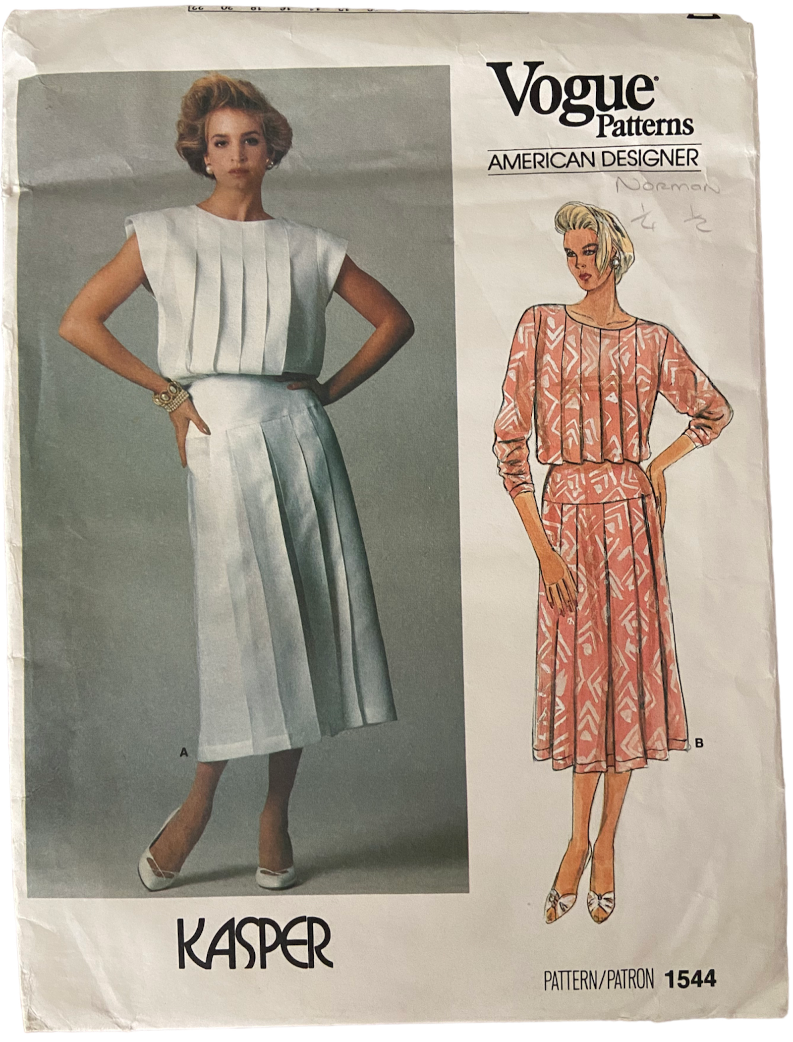 Vogue 1544 vintage 1980s American Designer Kaspar dress sewing pattern Bust 36 inches