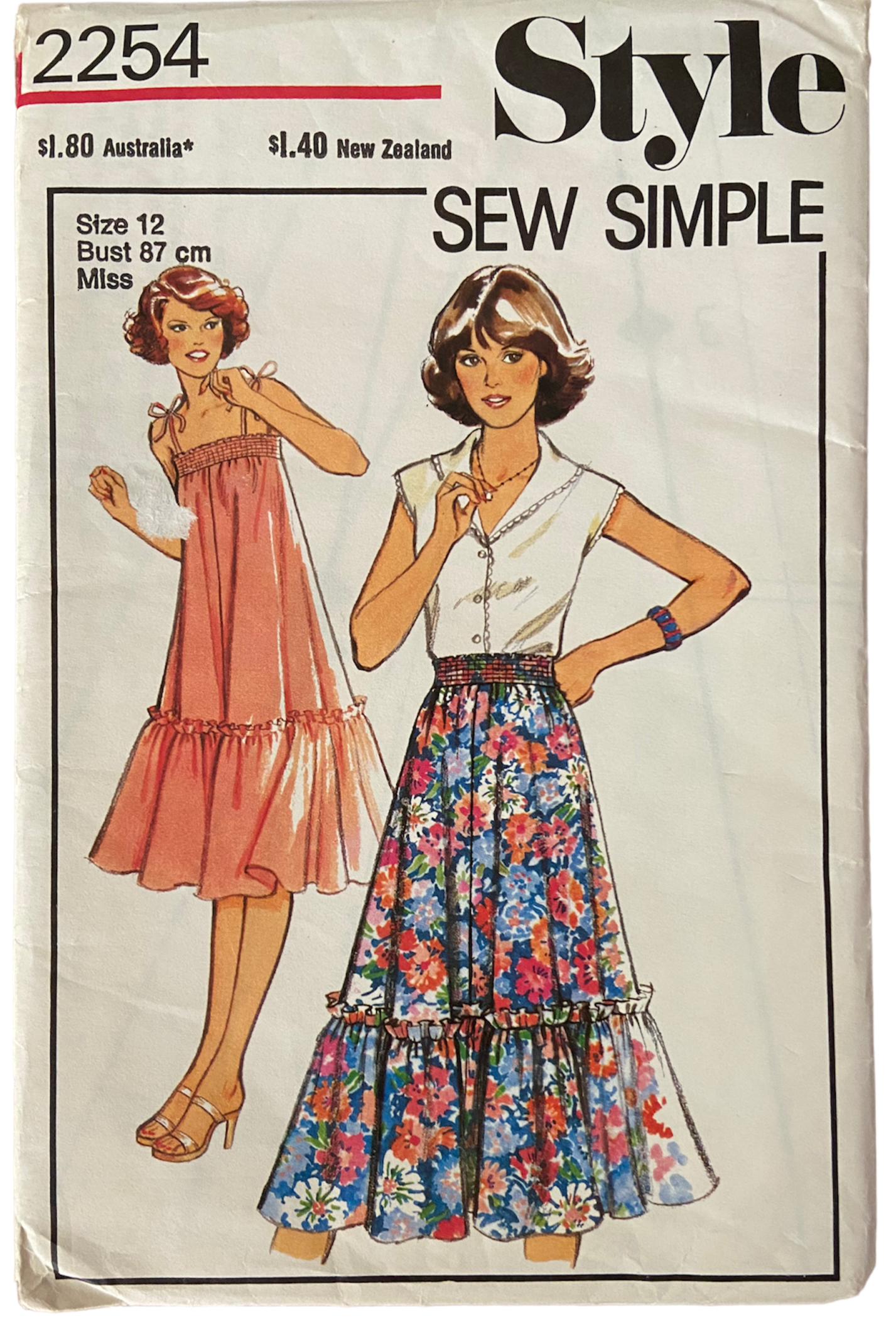 Style 2254 vintage 1970s dress and skirt pattern. Bust 34 inches