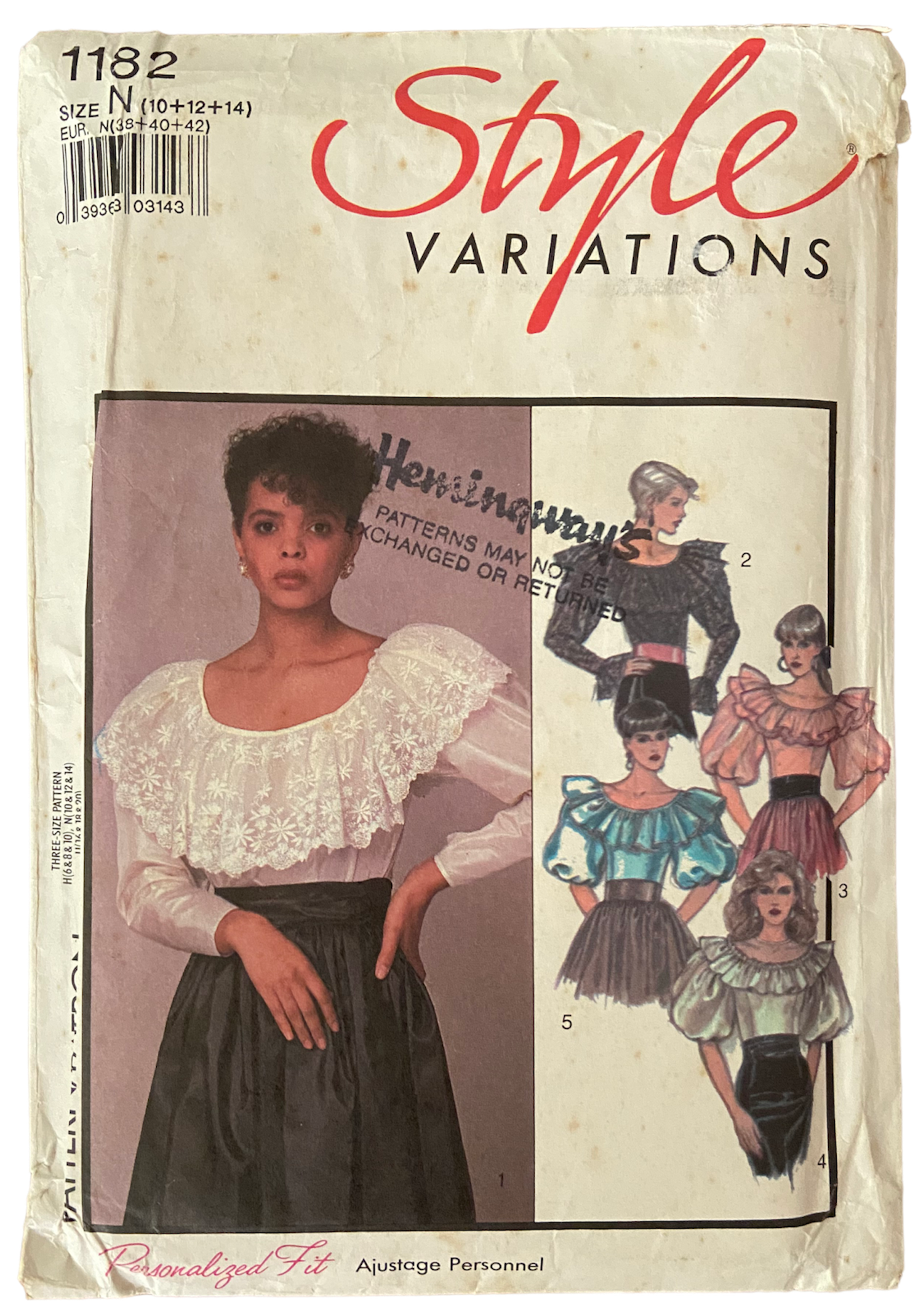 Style 1182 vintage 1980s blouse sewing pattern. Bust 31.5, 32.5, 34 inches