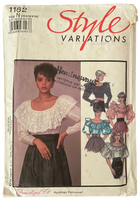 Style 1182 vintage 1980s blouse sewing pattern. Bust 31.5, 32.5, 34 inches