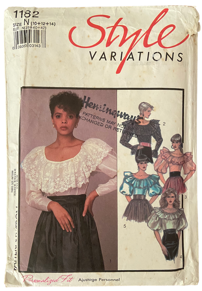 Style 1182 vintage 1980s blouse sewing pattern. Bust 31.5, 32.5, 34 inches