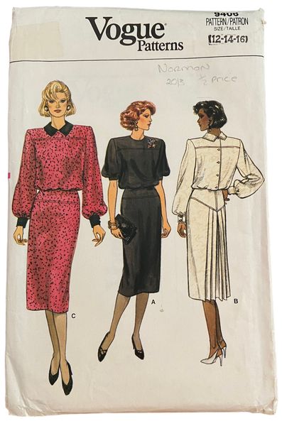 Vogue 9406 vintage 1980s dress pattern. Bust 34, 36, 38