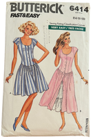 Butterick 6414 vintage 1980s dress pattern. Bust 36, 38, 40 inches