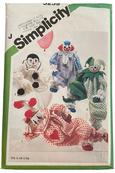 Simplicity 5259 vintage 1980s clowns craft pattern