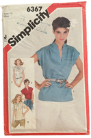 Simplicity 6367 vintage 1980s tops pattern. Bust 32.5 inches