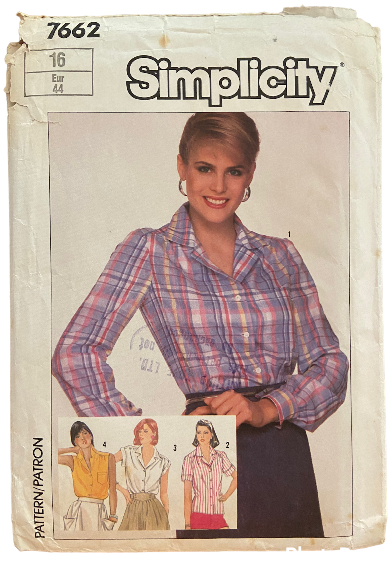 Simplicity 7662 vintage 1980s shirts pattern. Bust 36 inches
