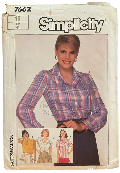 Simplicity 7662 vintage 1980s shirts pattern. Bust 36 inches