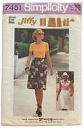 Simplicity 7451 vintage 1970s wrap skirt and stretch t-shirt pattern. Bust 31.5 and 32.5 inchesWaist 24 and 25 inches