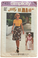 Simplicity 7451 vintage 1970s wrap skirt and stretch t-shirt pattern. Bust 31.5 and 32.5 inchesWaist 24 and 25 inches